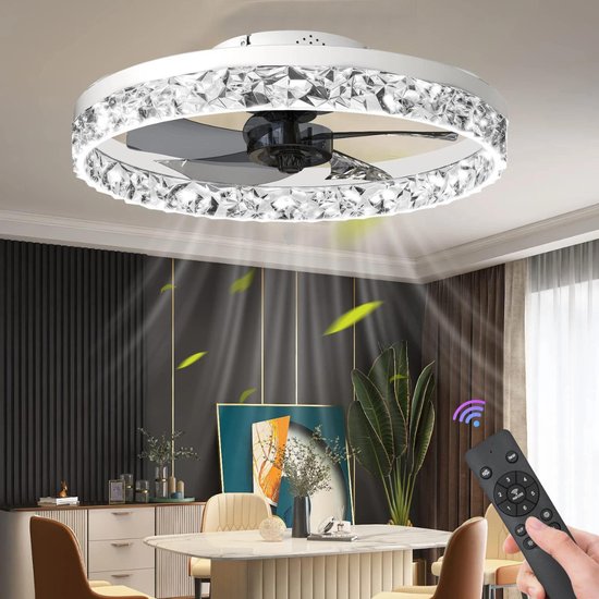 Lustre en cristal de luxe moderne, ventilateur de plafond, télécommande, ventila