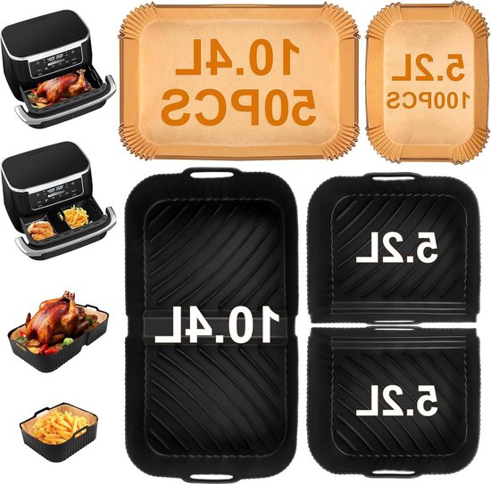Accesorio para freidora de aire caliente Cosori Dual Blaze TwinFry XXL 10L, Ninja Af500EU, 5,2 L, 10,4 L, molde de silicona para freidora de aire caliente Cosori, accesorio reutilizable y apto para