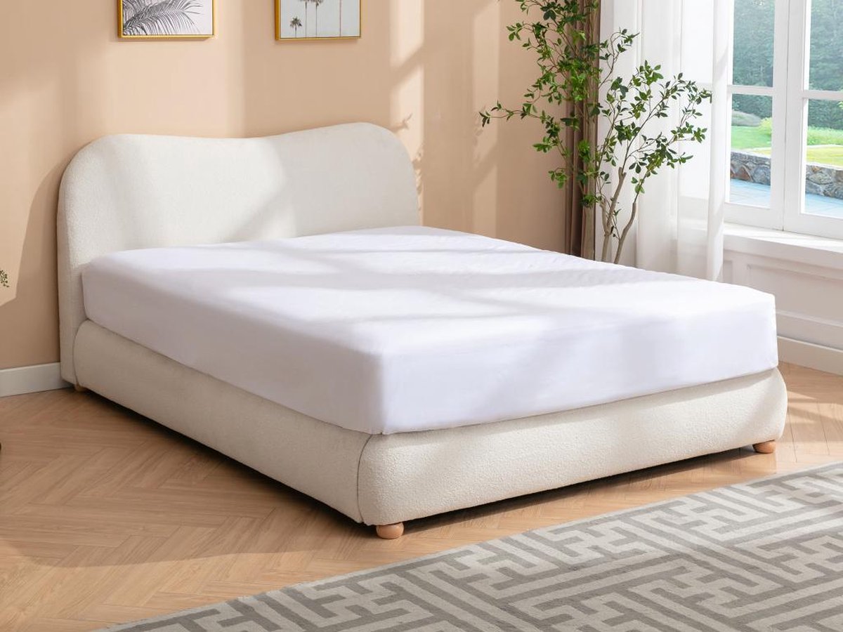 Vente-unique Bed met opbergruimte stof wit 140 x 190 cm