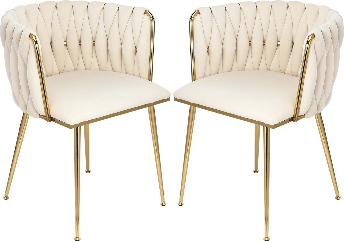 Eetkamerstoelen set van 2 - Luxe Eetkamerstoelen - Fluweel - Goud - Kuip - Velvet - Gebrok