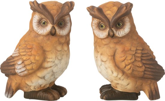 J-Line décoration Hibou - porcelaine - marron - large - 2 pcs