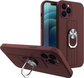 Ring - Case - siliconen hoesje met vingerhouder en standaard voor Samsung Galaxy S21 Ultra 5G bruin