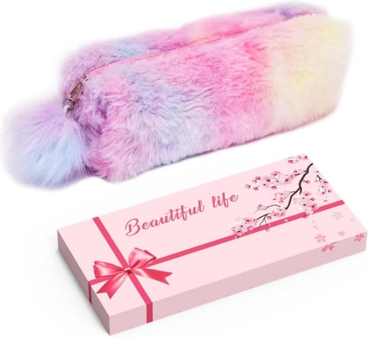 Pluche regenboog etui potlood etui pluizige etui schattige regenboog potlood houder zachte potlood etui pluizige potlood tas make-up zakje grote capaciteit schoolbenodigdheden