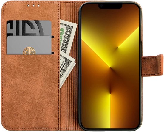 Case2go - Étui de téléphone adapté pour iPhone 16 Pro Max - Étui portefeuille - Avec fermeture magnétique - Marron