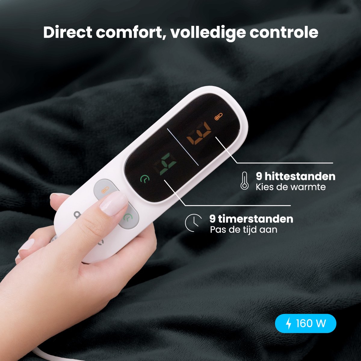 Afbeelding 3 van Auronic Elektrische Deken - Warmtedeken - Sherpa Fleece - 9 Hitte en Timerstanden - Bovendeken - 200x180 - 2 persoons - Antraciet