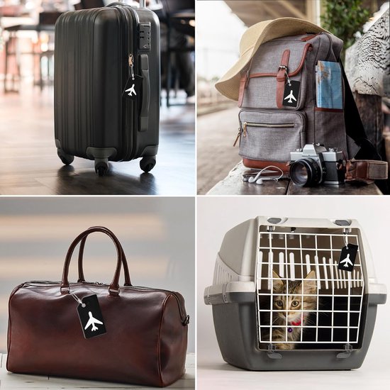 5-Pack siliconen bagagelabel voor koffers met roestvrijstalen lus, privacybescherming, reisbenodigdheden met labels - zwart