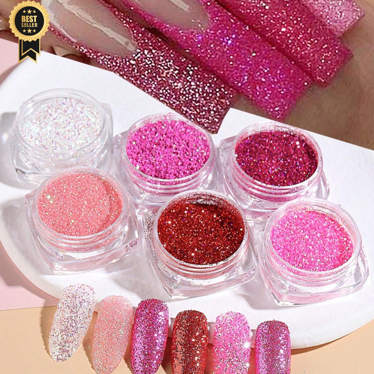 Goedkoopste GUAPÀ® Nagel Glitter Poeder Roze | 6 Nail Art glitters | Nail Art & Nagel Decoratie | Nail Dip Powder | Gellak | Gel | Acryl | Chrome Nagels | Roze Nagel Glitters Rhinestones Steentjes | 6 stuks diverse kleuren nagelpoeder