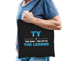 Naam cadeau Tasje voor Ty - The man, The myth the Legend - katoenen - zwart - verjaardag - vaderdag - collega - vriendin