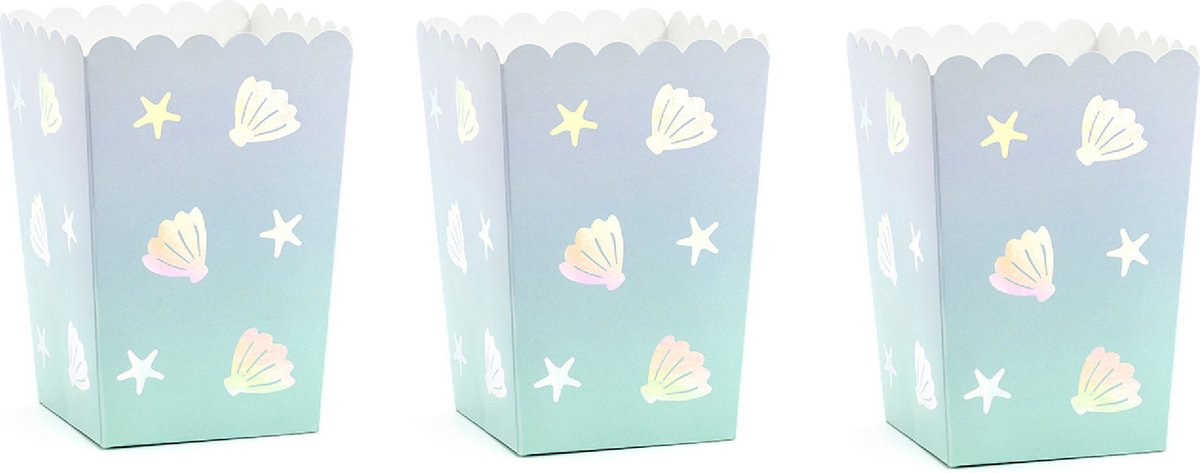 Popcorn bakjes - 30 stuks - zeemeermin/oceaan thema - 12,5 cm - chips/snoepbakjes
