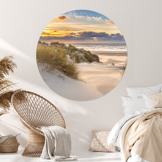 WallCircle - Papier peint cercle - Papier peint autocollant - Plage - Mer - Soleil - Dune - Décoration d'intérieur - 120x120 cm - Papier peint autocollant - Papier peint rond - Décoration murale cercle - Papier peint cercle