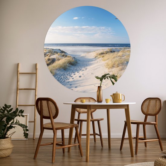 Papier peint cercle - Papier peint autocollant - Mouette - Mer - Dunes - Décoration murale - 140x140 cm - Papier peint rond - Papier peint autocollant - Papier peint cercle - Tableau rond