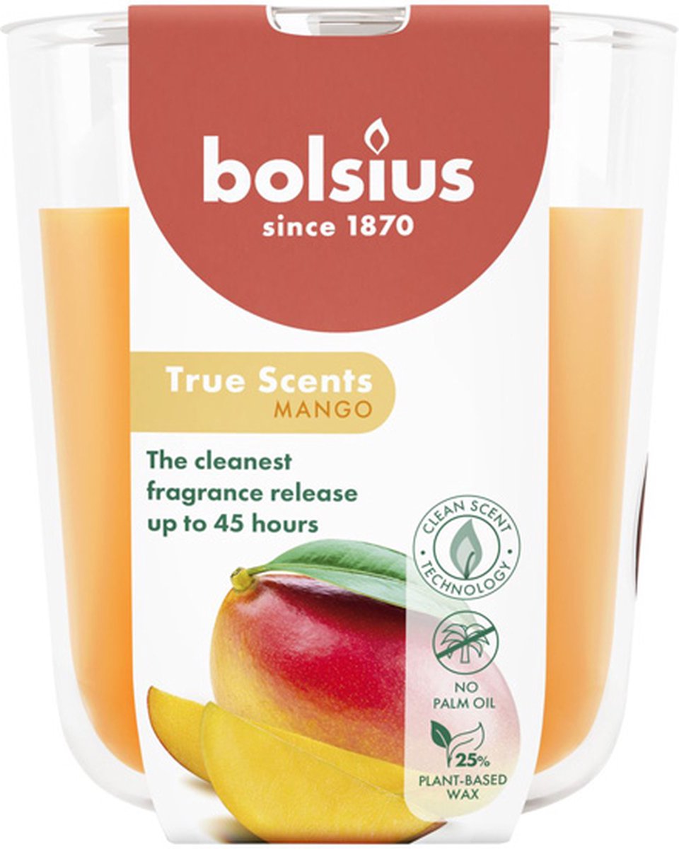 4 stuks Bolsius geurglas mango geurkaarsen 97/85 (45 uur) True Scents