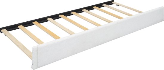 Lit rembourré Merax 140x200 cm avec lit à roulettes extractible - Design minimaliste - Wit - MDF et Tissus doux - Sommier à lattes inclus