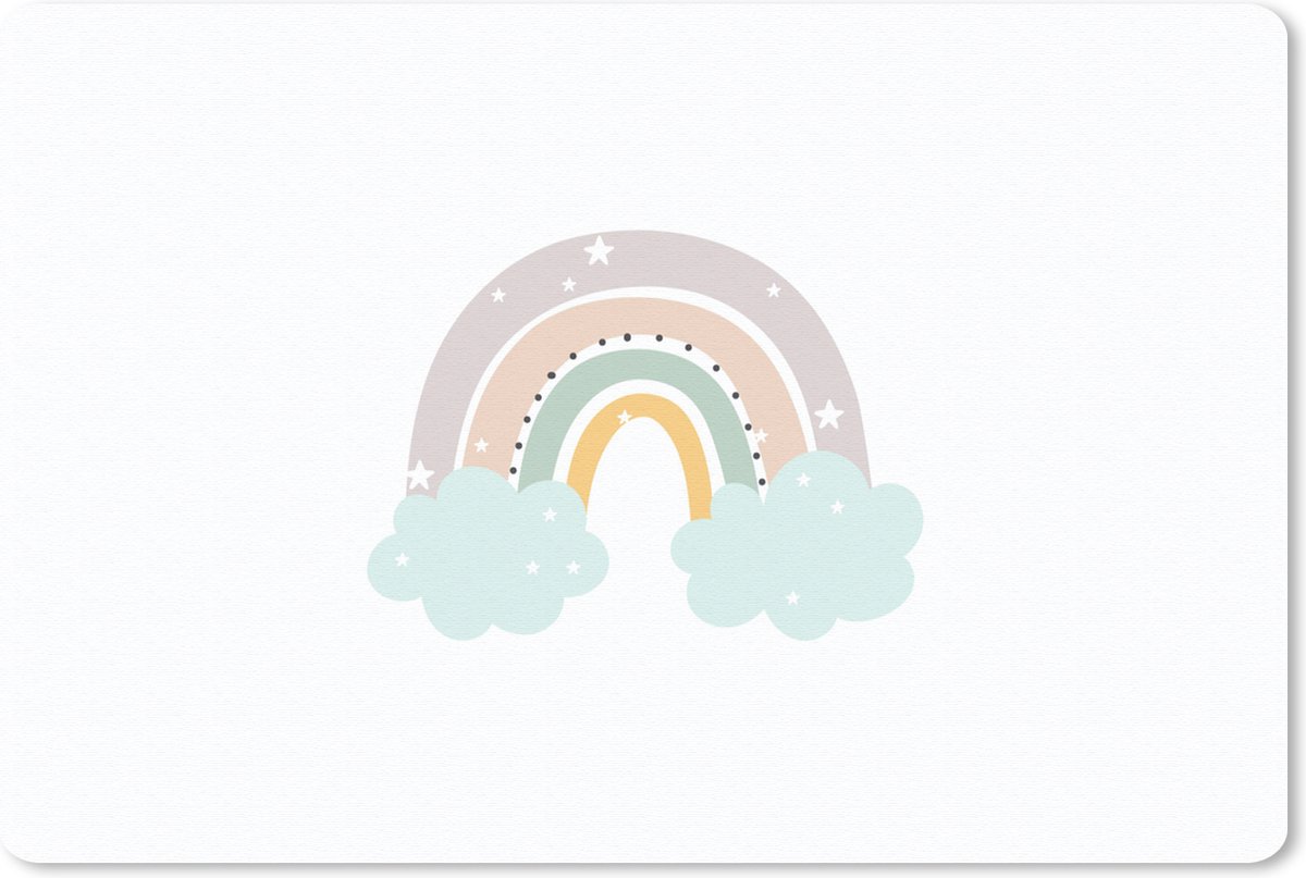 Muismat 27x18 cm - Mousepad Regenboog - Sterren - Stippen - Wolken - Kinderen - Muismatten