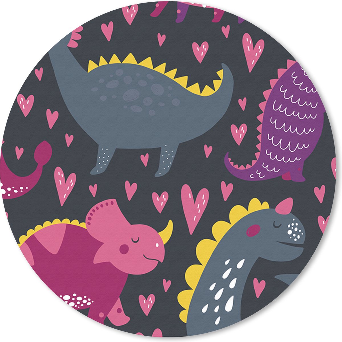 Muismat rond 50x50 cm - Mousepad Dinosaurus - Kind - Patronen - Roze - Meisjes - Ronde muismatten