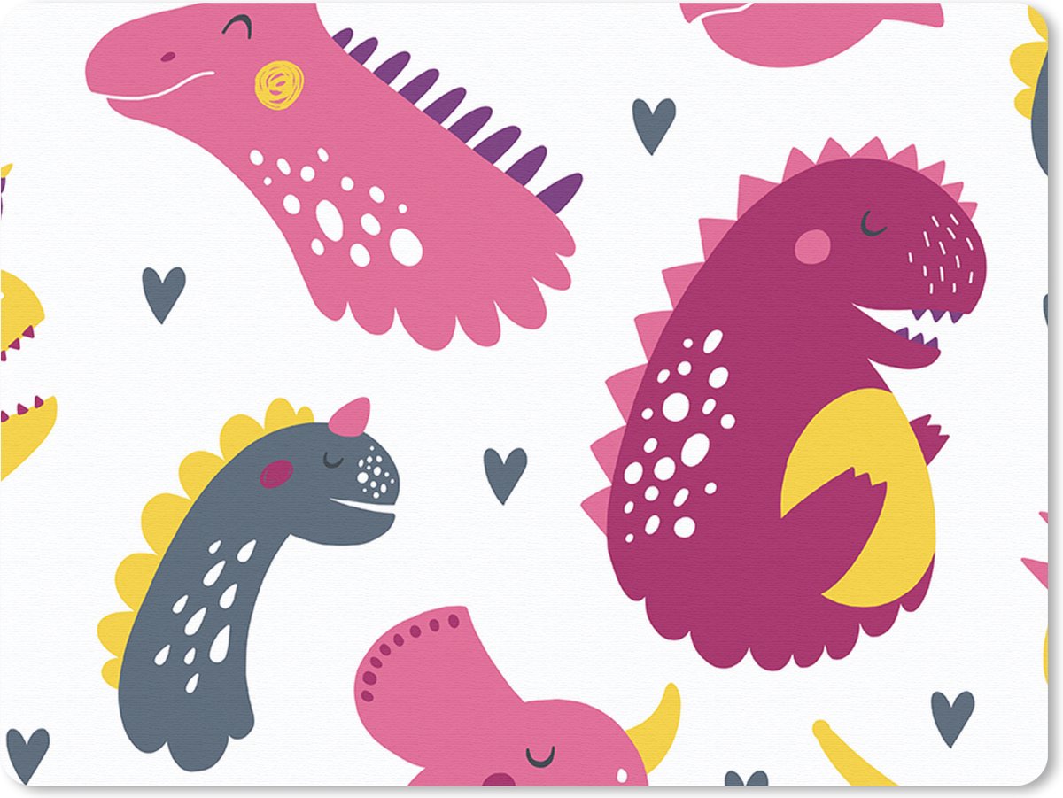 Muismat 23x19 cm - Mousepad Dino - Patronen - Kind - Roze - Meisjes - Muismatten