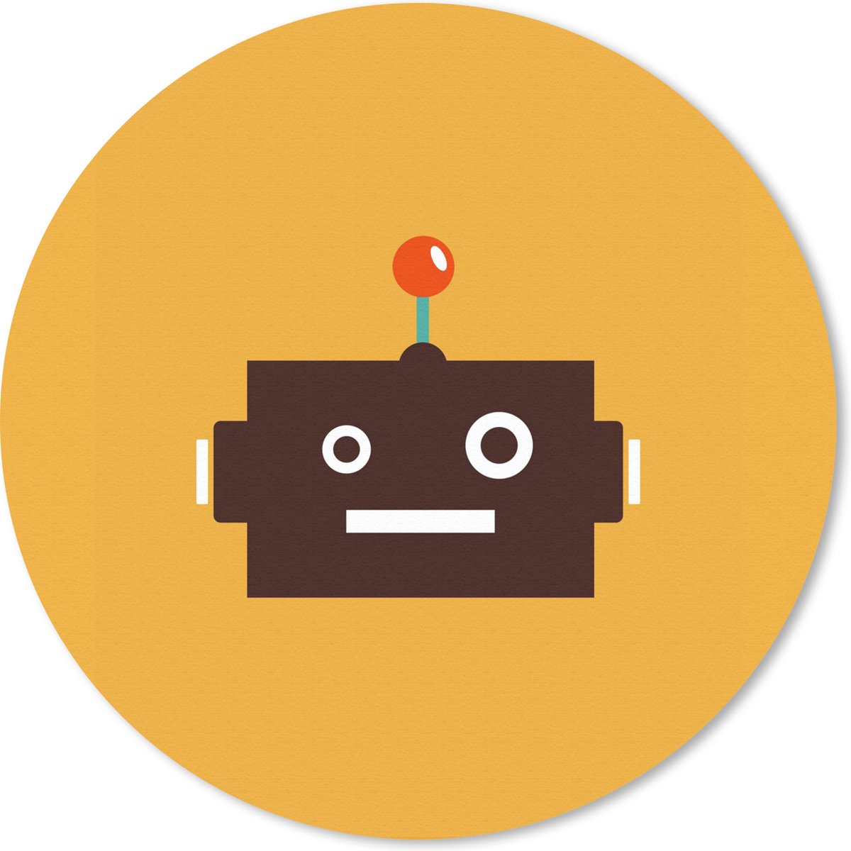 Muismat rond 20x20 cm - Mousepad Robot - Gezicht - Antenne - Geel - Jongens - Kind - Ronde muismatten