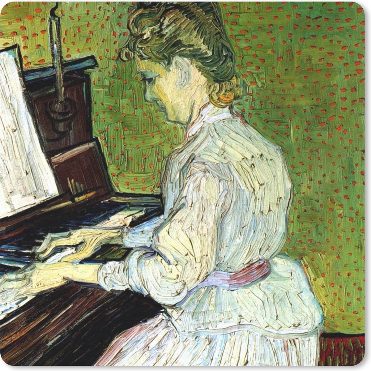Muismat 30x30 cm - Mousepad Marguerite Gachet op de piano - Vincent van Gogh - Muismatten
