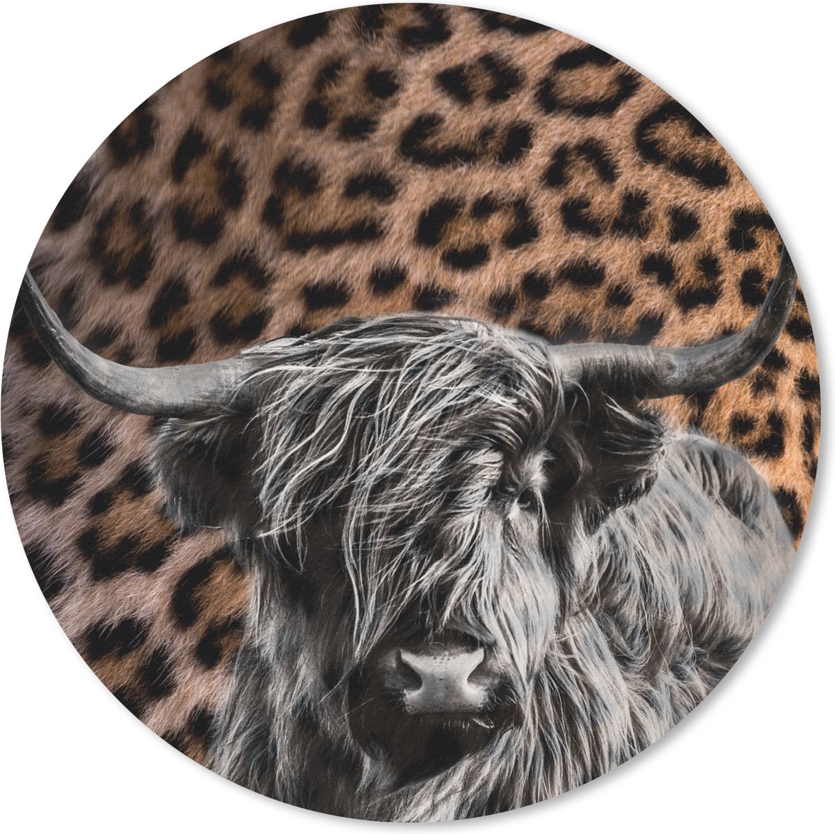 Muismat rond 20x20 cm - Mousepad Schotse hooglander - Zwart - Panter - Ronde muismatten