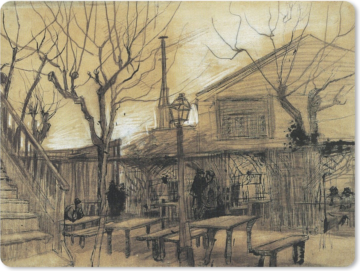 Muismat Vincent van Gogh 2 - Tuinrestaurant la Guinguette in Montmartre - Schilderij van Vincent van Gogh muismat rubber - 23x19 cm - Muismat met foto