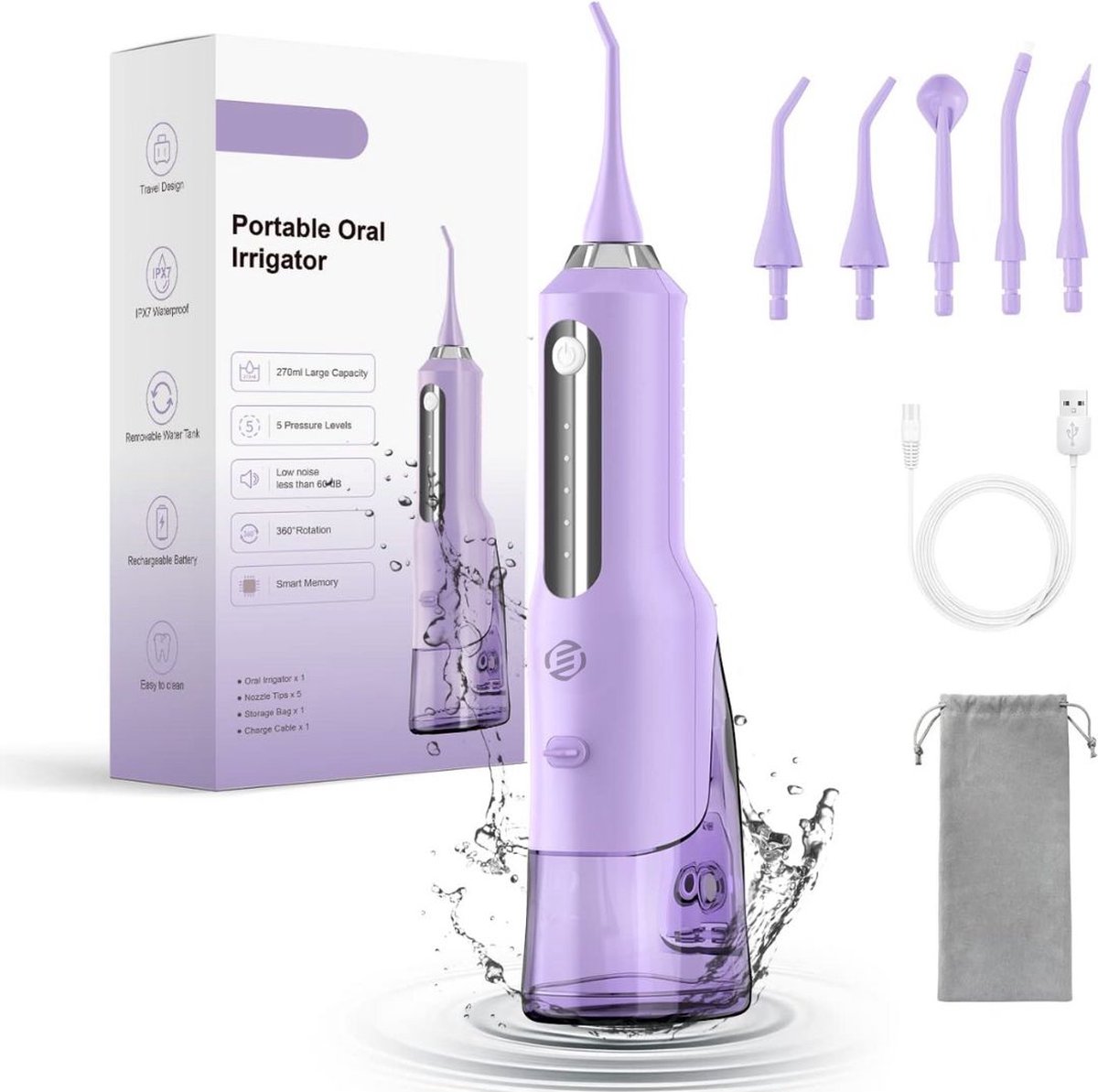 Bol.com Equivera Waterflosser - Monddouche - Elektrisch Flosapperaat - Water Flosser - Waterflosser Draadloos - Water Flosser Dr... aanbieding