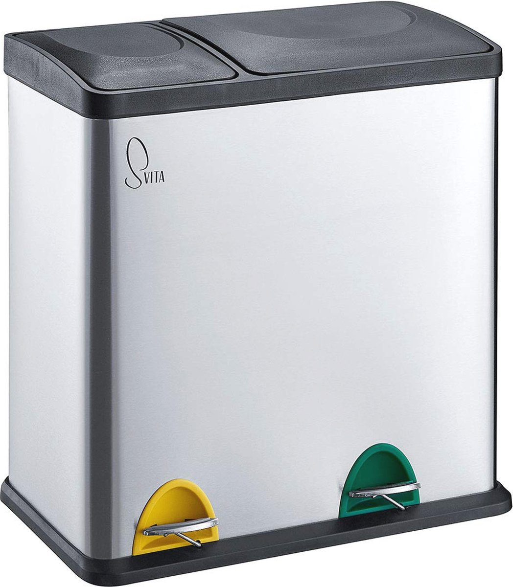 Goedkoopste Roestvrijstalen Vuilnisemmer 35 Liter met Dubbele Afvalscheiding - 2-delige Keukenemmer