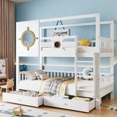 Bol.com Sweiko Stapelbed kinderbed kinderbed met dak en raam met valbeveiliging stevig hekwerk twee laden met wielen veel opberg... aanbieding