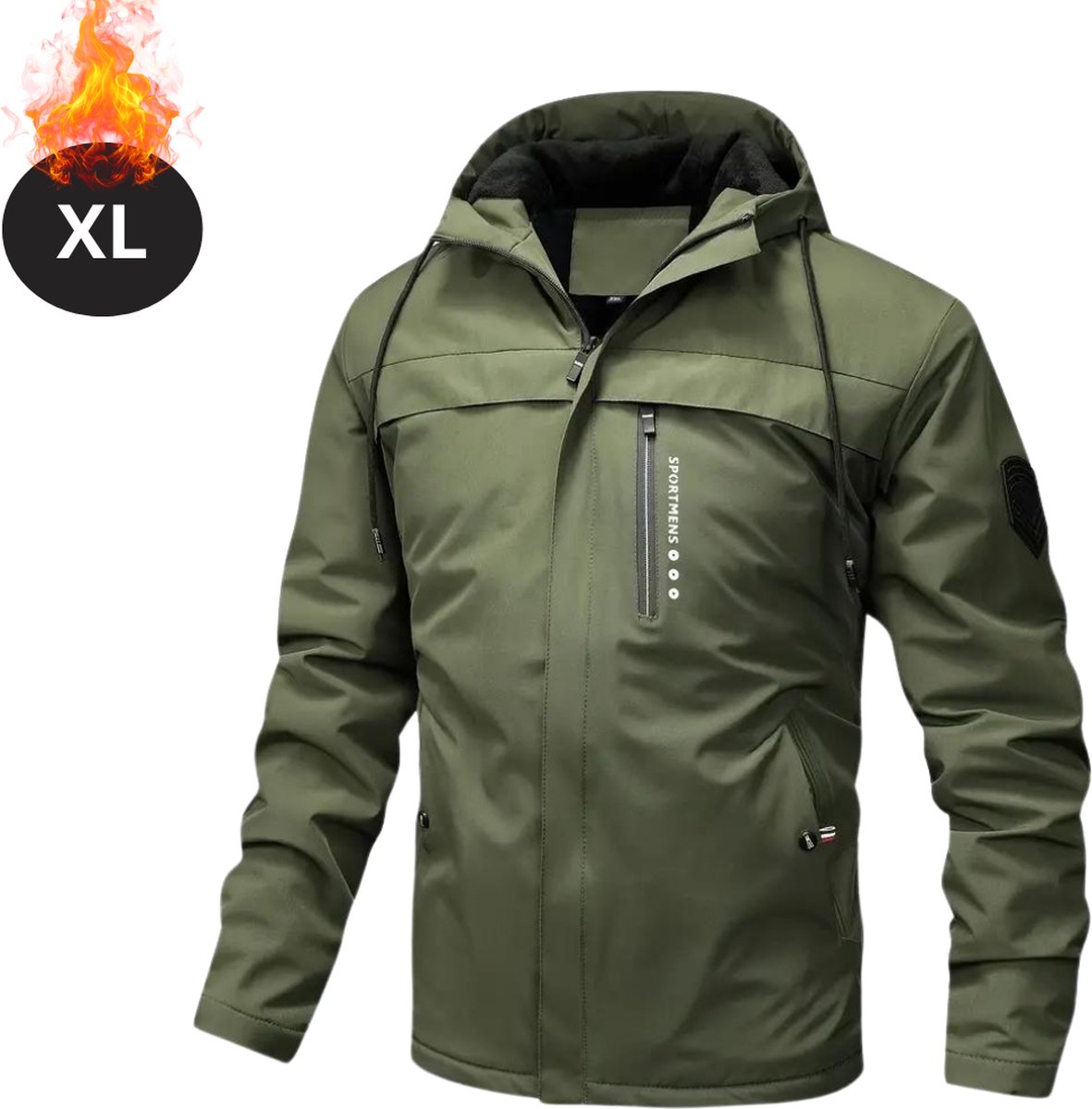 Livano Winterjas - Fleecejack Heren - Winter - Volwassen - Stijlvol - Met Capuchon - Legergroen - XL