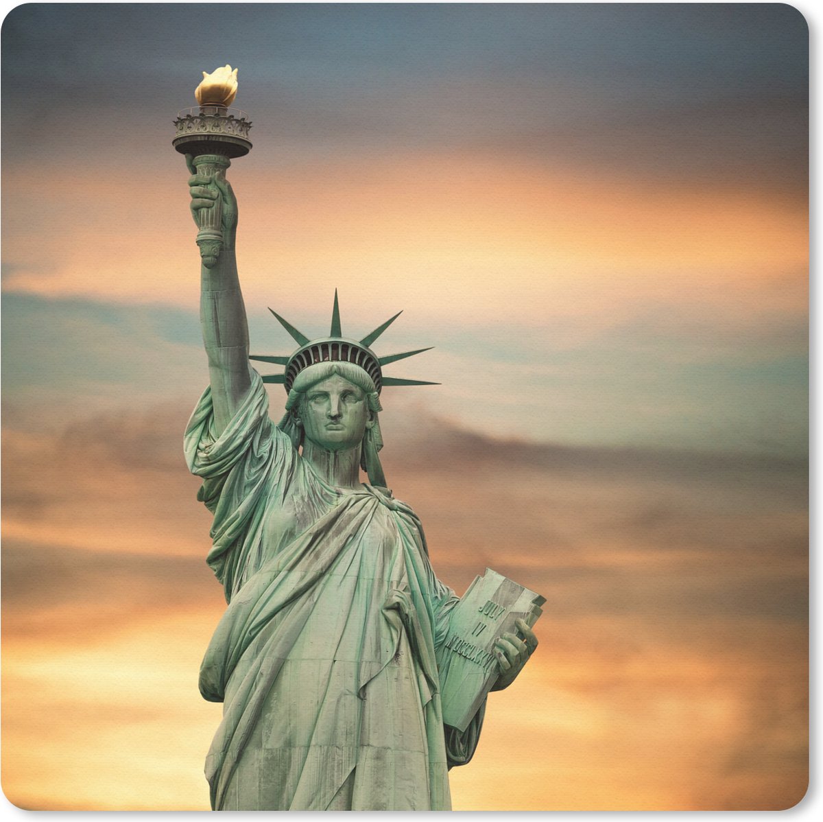 Muismat 30x30 cm - Mousepad New York - Vrijheidsbeeld - Zonsondergang - Muismatten
