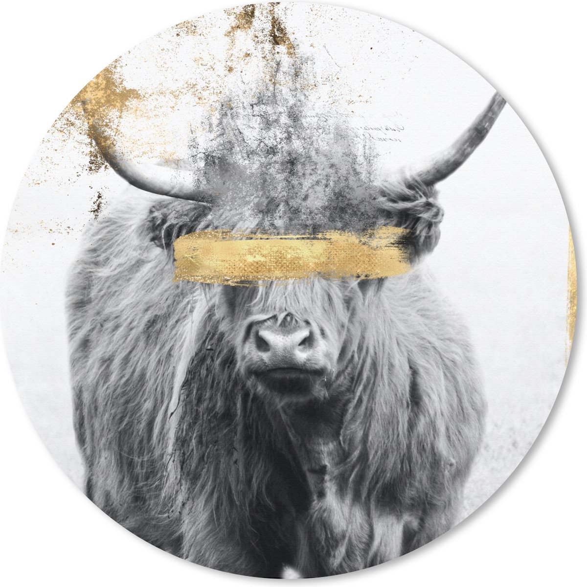 Muismat rond 30x30 cm - Mousepad Schotse hooglander - Goud - Verf - Ronde muismatten