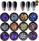 Set de poudres Glitter pour ongles GUAPÀ® | 12 paillettes Nail Art | Poudres de caméléon | Nail Art et Décoration D'ongles | Palettes et strass | Clous chromés | 12 pièces de poudres Glitter pour ongles de couleurs assorties