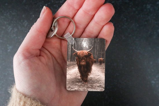 Porte-clés - Highlander écossais - Forêt - Vache - Animaux - Nature - Cadeaux - Plastique