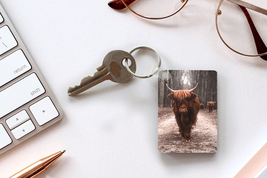 Porte-clés - Highlander écossais - Forêt - Vache - Animaux - Nature - Cadeaux - Plastique