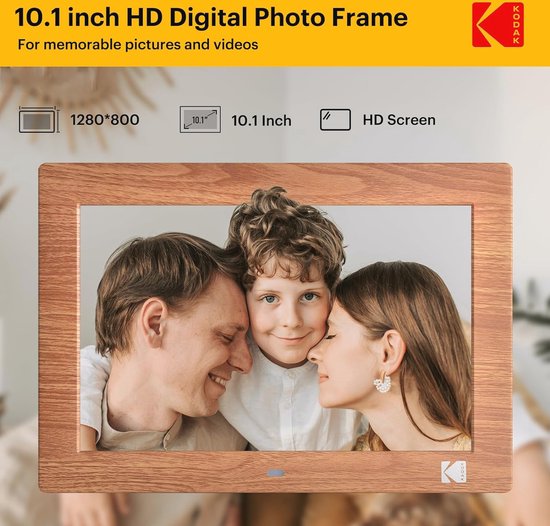 KODAK Digitale fotolijst 10'' Wi-FI 6, Full HD 1200x1920 touchscreen, 32 GB, 3800 mAh batterij, diavoorstelling en muziek, autoweer, delen via wifi 2.4G/ 5G - zwart