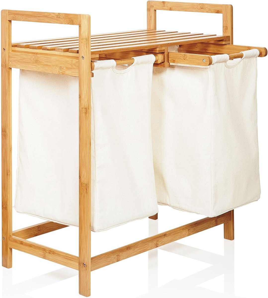 Goedkoopste Stijlvolle Bamboe Wasmand met Uittrekbare Waszakken - Beige, 73 cm Hoog