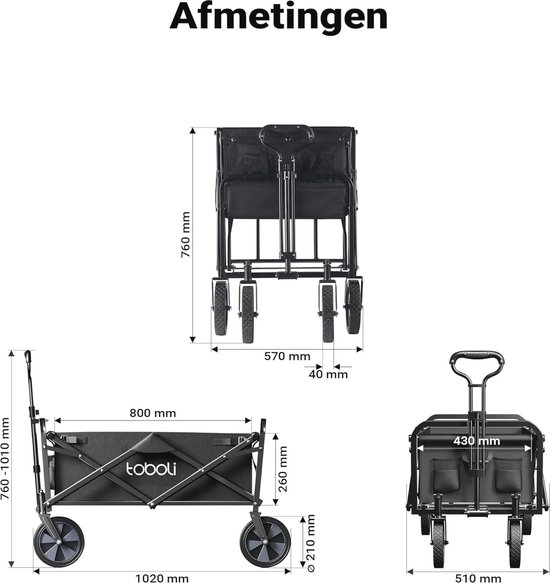 Opvouwbare Bolderkar voor Offroad Gebruik - Handkar met Verlengbare Handgrepen en 100 kg Laadvermogen van Adventure Goods — afbeelding 3