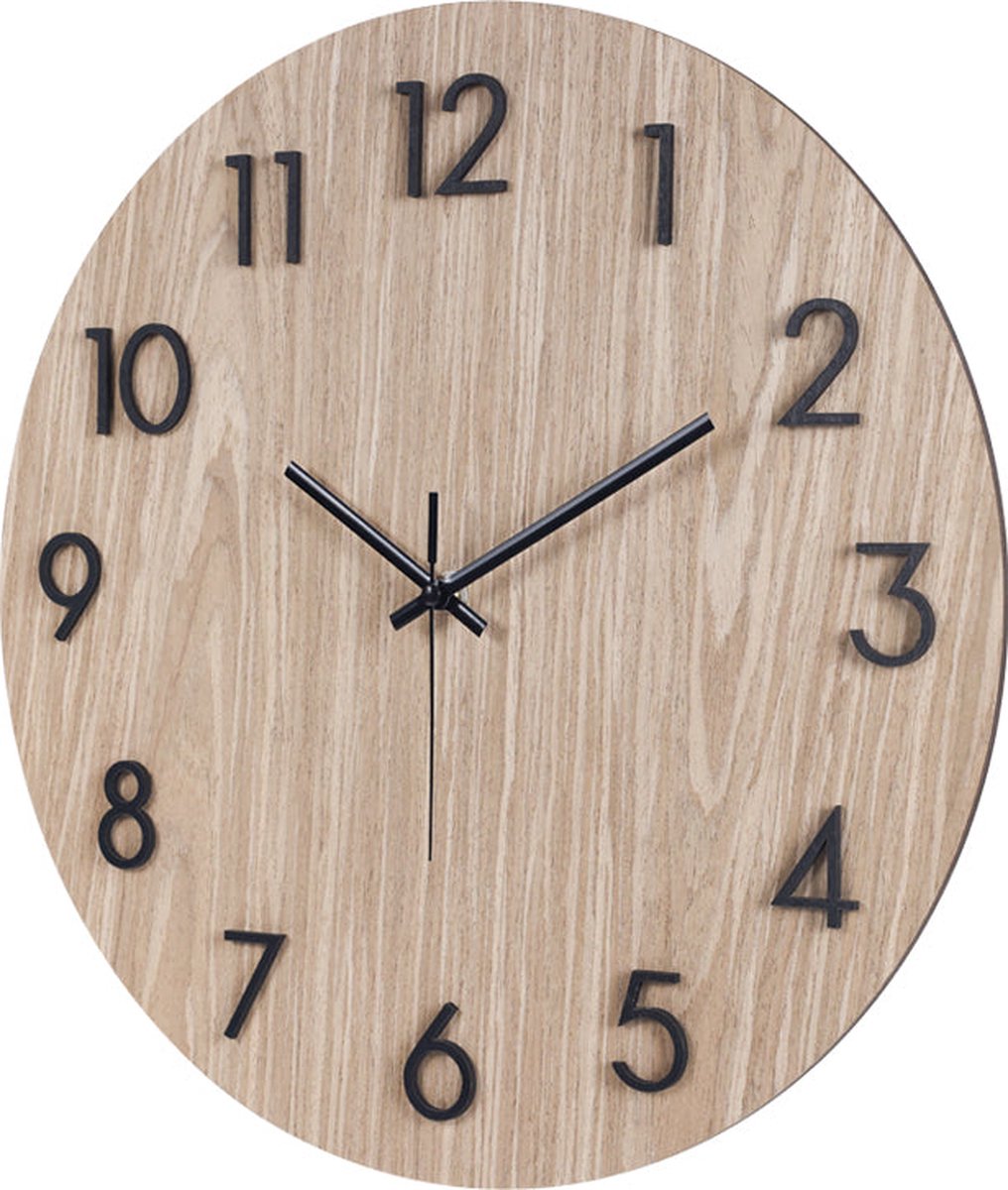 SensaHome Wandklok Florence - Moderne Ronde Klok met Cijfers - Scandinavisch Design met Hout - Ø38cm - Bruin