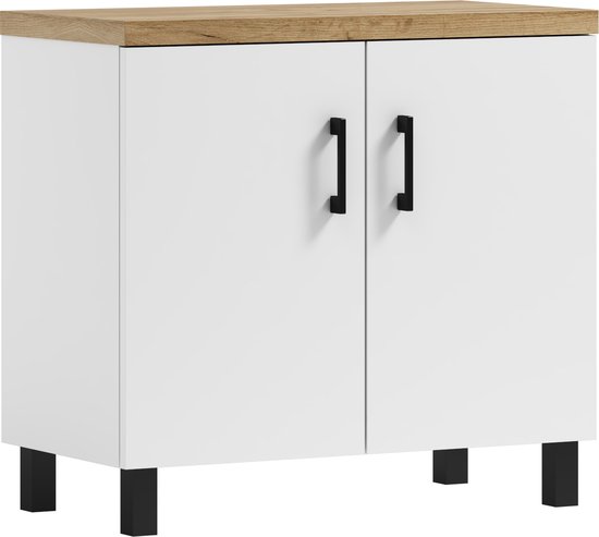 Pro-meubels - Badkamermeubel Rome - Wit - Eiken - 60cm - Badmeubel - Wastafelkast