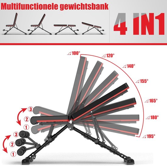 DH FitLife Banc de musculation pliable et réglable, banc incliné et banc plat pour développé couché, appareil d'entraînement du dos et des abdominaux, banc d'entraînement, banc de fitness, multifonctionnel pour le fitness et la musculation