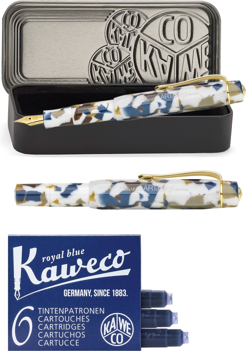 Kaweco - ART SPORT VULPEN - Terrazzo - wit-blauw-goud - Extra Breed - Met extra doosje blauwe vullingen