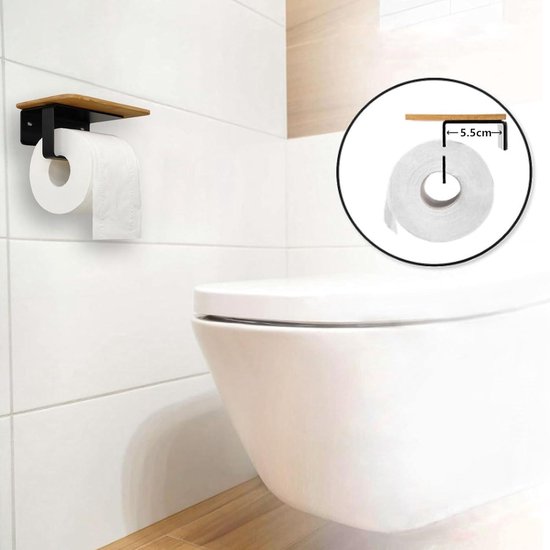 Toiletpapierhouder, bamboe, zonder boren, wc-rolhouder, hout, zelfklevend, wc-rolhouder, handdoekhouder voor toilet, badkamer