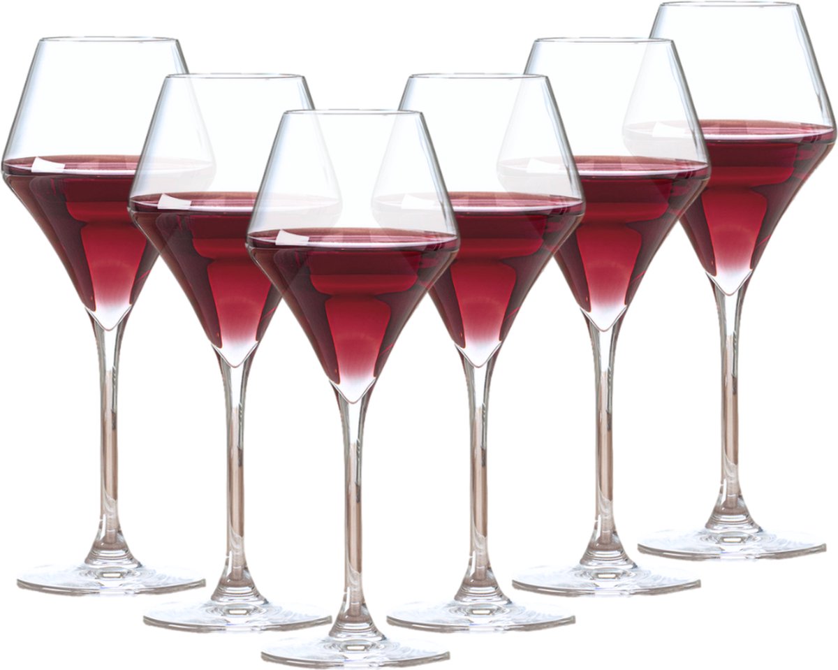 OTIX Wijnglazen - Rode Wijn - Glazen - Rood Wijnglas - 370ML - Set van 6 - Transparant - Kristal - TOPAZ