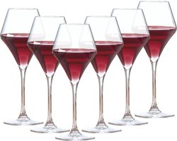 OTIX Wijnglazen - Rode Wijn - Glazen - Rood Wijnglas - 370ML - Set van 6 - Transparant - Kristal - TOPAZ