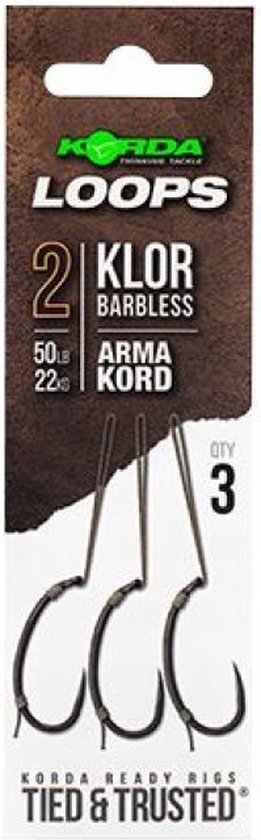 Foto: Korda loop rigs klor barbless haakmaat 6 30lb onderlijn