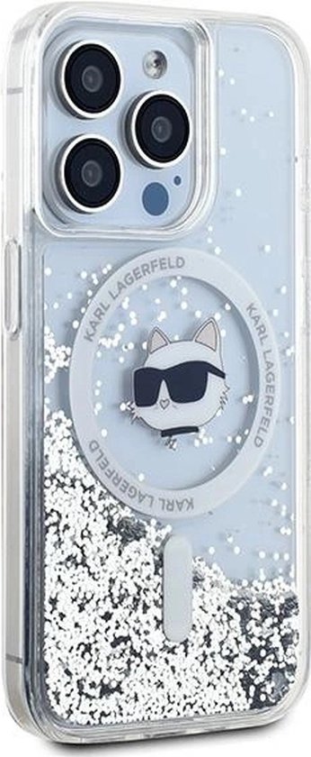 Karl - Lagerfeld - Coque MagSafe Liquid Glitter Choupette Head pour iPhone - 15 - Pro - Max - transparente