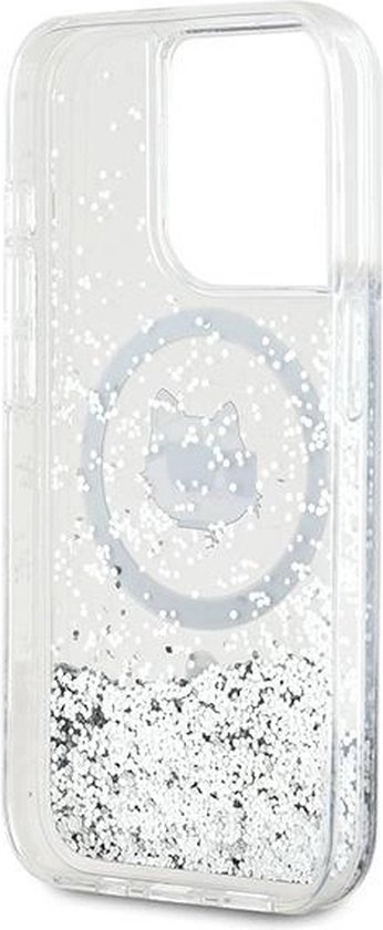 Karl - Lagerfeld - Coque MagSafe Liquid Glitter Choupette Head pour iPhone - 15 - Pro - Max - transparente