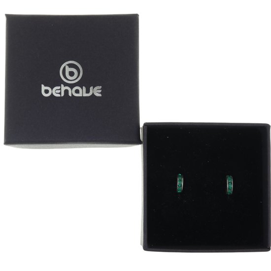Behave – Boucles d'oreilles – Petite boucle d'oreille en argent sterling 925 avec pierres de cristal vert foncé