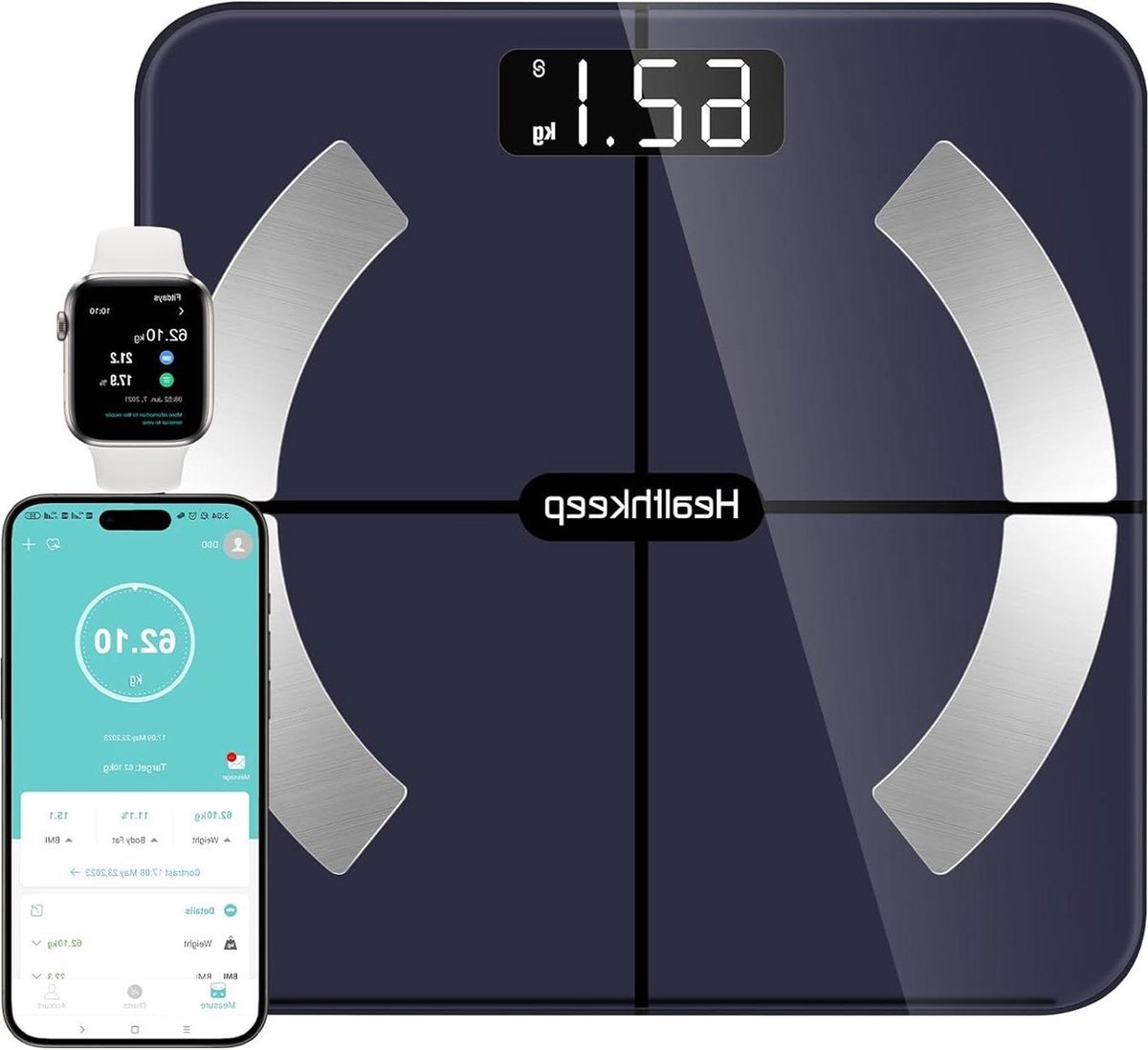 Weegschaal - Personenweegschaal Bluetooth Zwart - Lichaamsvet BMI Spiermassa Eiwitten BMR Skeletspieren Botgewicht Smart Digitale Weegschaal met App