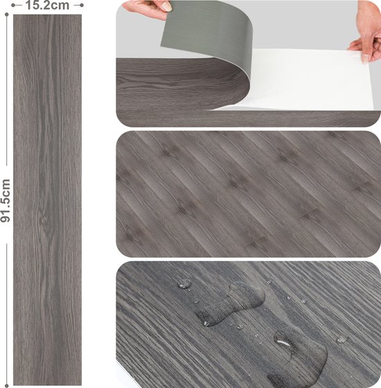 XINZI PVC-vloerbedekking, zelfklevende tegels, vinylvloer, vloertegels met hout-effect, 108 vinyl tegels, plaktegels, vloer, 10,04 m², voor keuken en woonkamer, marineblauw