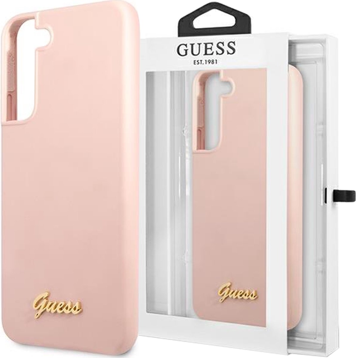 Guess Hoesje Siliconen Hard Case Gold Logo Roze Geschikt voor Samsung Galaxy S23+